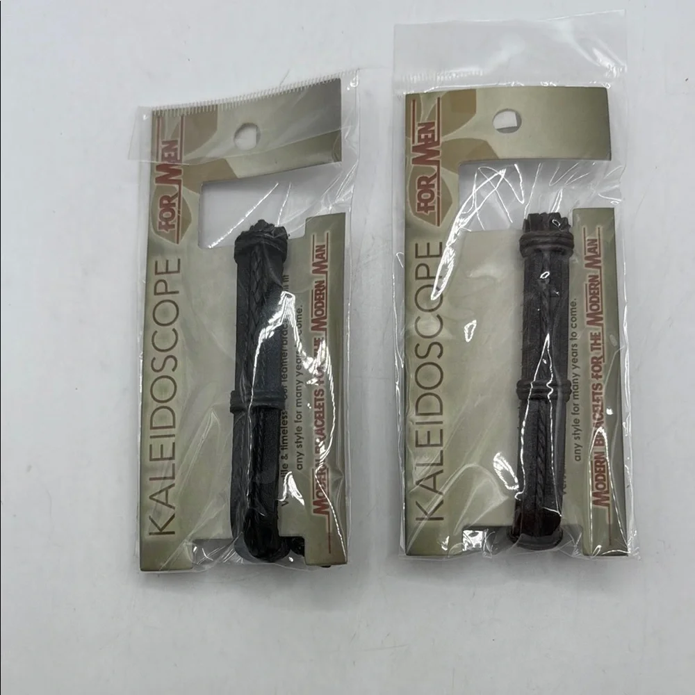 NWT Kaleidoscope Set Of Two Mens Black Brown Leather Bracelet Accessory Jewelry